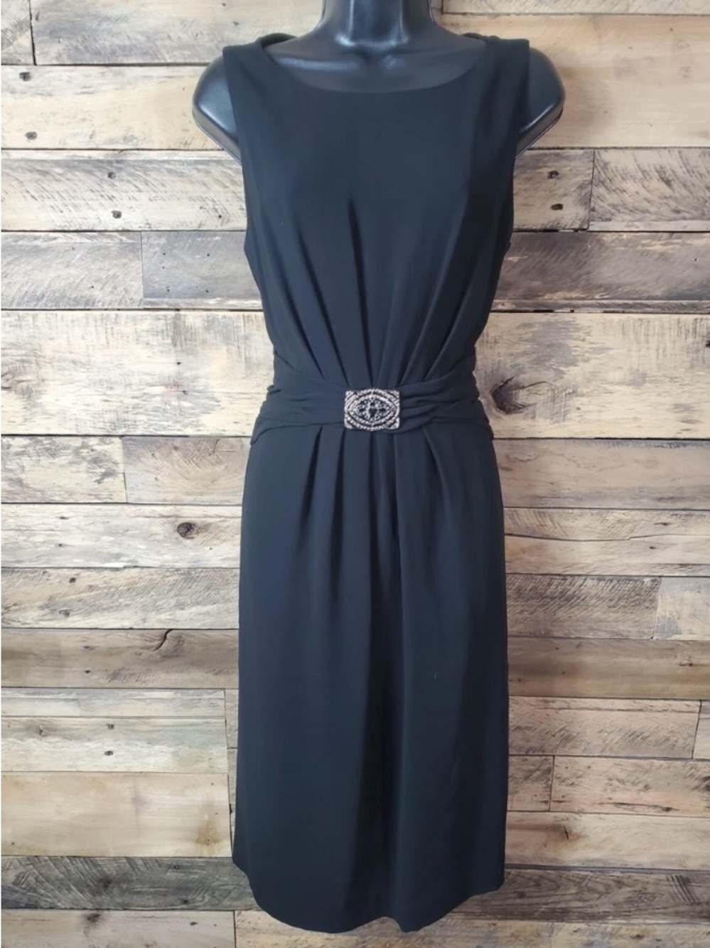 Jones New York NEW Sleeveless Midi Dress Black Rhinestone Waist Accent Womens 10